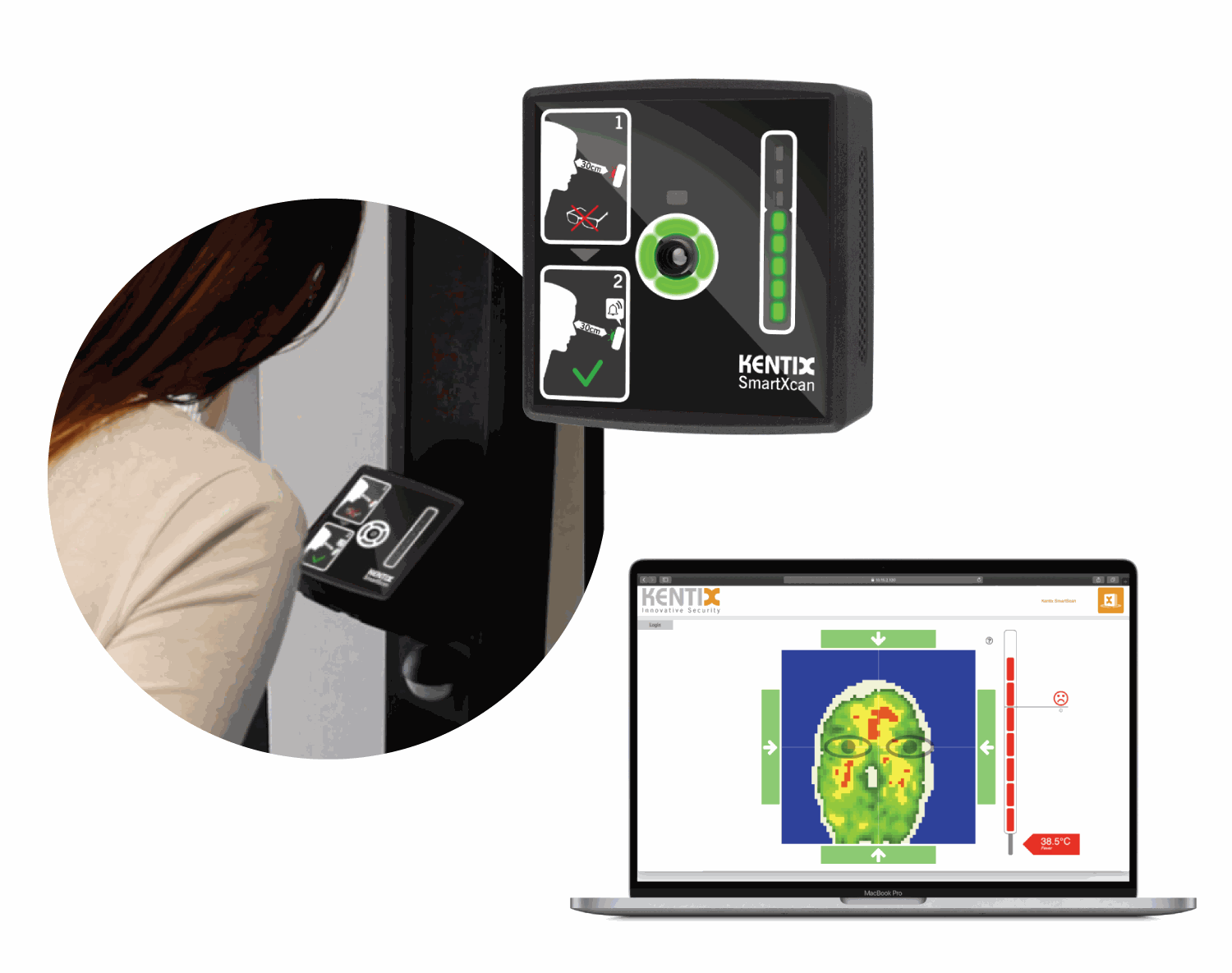 Kentix SmartScan bezkontakta ķermeņa termometrs raksturīgs ar vienkāršu un ērtu lietošanu